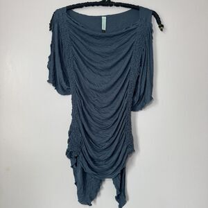 Women's Jaloux Turquoise Asymmetrical Cowl Neck Sleeveless Top High Low Sz M